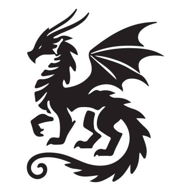 Görkemli bir ejderhanın çarpıcı silüeti. Fantezi temalı tasarımlar için mükemmel. Projelerinize efsanevi bir güç katmak için bu silueti kullanın.