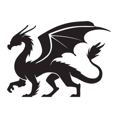Fantastik sanat eserleri için görkemli siyah ejderha silueti. Efsanevi bir güç gerektiren fantezi ve dekoratik tasarımlar için mükemmel..