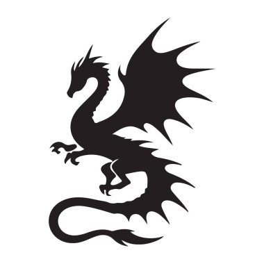 Cesur bir ejderha silueti beyaza karşı duruyor. Bu güçlü mitolojik sembolü dizaynınıza yerleştirin ve zamansız sihre dokunun..