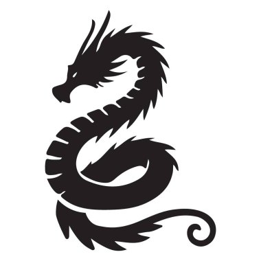 Yılanımsı bir ejderhanın zarif siluet vektör çizimi, kıvrımlarını ve kıvrımlarını sergiliyor. Doğulu ve efsanevi tasarımlar için mükemmel. Siyah dizayn.