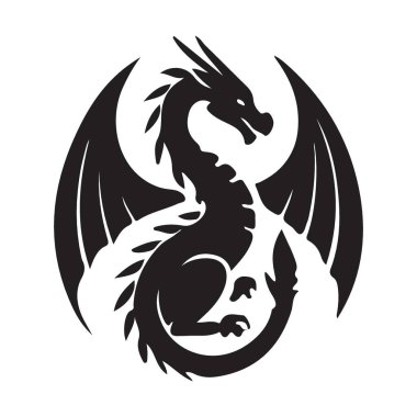 Efsanevi gücün ve merakın ebedi simgesini yakalayan korkunç bir ejderha silüeti. Fantezi sanatına, amblemlere ve yaratıcı tasarımlara uygundur..