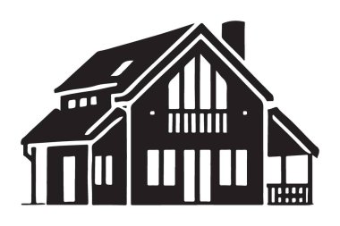 Gayrimenkul pazarlama, ev tasarımı blogları ya da mimari sunumlar için mükemmel bir ev çizimi. Klasik bir binanın silüet görüntüsü.