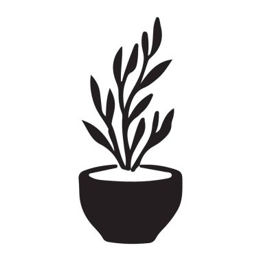 Bir saksı bitkisinin siyah siluet vektör çizimi. Yaşam alanlarını dekore etmek için mükemmel. Bu vektör tasarımı ölçeklenebilir ve çoklu tasarımlarda kullanılabilir.