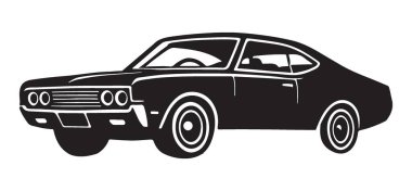 Bu çarpıcı vektör çizimi klasik bir kaslı arabanın özünü yakalar. Otomotiv meraklıları ve tasarımları için mükemmel bir siluet grafiği.