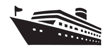 Okyanus yolculuğu teması için mükemmel bir yolcu gemisinin silüet çizimi. Tatil tasarımları için bu resmi kullan.