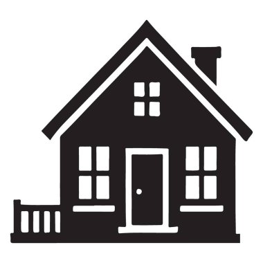 Evi ve barınağı sembolize eden basit bir siluet çizimi. Gayrimenkul ve konut tasarımları için mükemmel bir vektör grafiği.