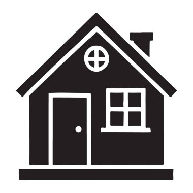 Evini, evini ve mülkünü temsil eden siyah bir siluet çizimi. Gayrimenkul, mimari veya yaşam tarzı temaları için ideal.