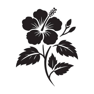 Güzelliği, tropikal ortamları ve egzotik kültürleri temsil eden bir çiçeğin siyah siluet çizimi. Doğayla, tatillerle ve sanatla ilgili tasarımlar için harika..