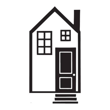 Basit bir evin temiz bir vektör silüeti çizimi. Evi, evi ve aileyi temsil ediyor. Basit bir ev grafiği gerektiren tasarımlarda bu vektörü kullan.