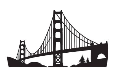 San Francisco 'daki Golden Gate Köprüsü' nün siluet vektör çizimi. Seyahat, turizm ya da mimari temalı tasarımlar için mükemmel. Macera ve simgesel simgeleri simgeler..