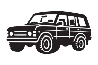Rugged Land Rover Defender 4x4 'ün siluet vektör çizimi. Off-road macera, araç ya da otomotiv temalı tasarımlar için mükemmel. Dayanıklılığı ve klasik tarzı simgeler.