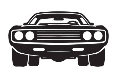 Gösterişli bir siluet vektör çizimi klasik bir arabanın ön görüntüsünü sergiliyor. Klasik otomotiv ögesi ve grafik projeleri gerektiren tasarımlar için ideal.
