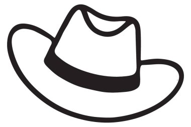 Tüm grafik ve logolar için cesur bir kovboy şapkası silueti çizimi. Batı, ülke ve kırsal temalı tasarım projeleri için harika..