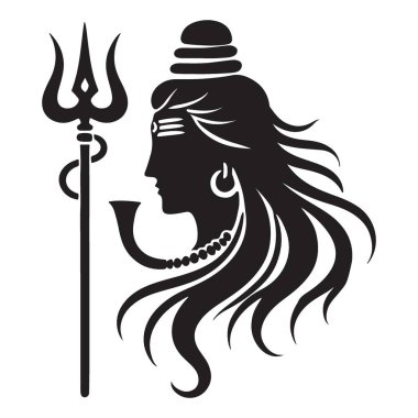 Lord Shiva 'nın siluetteki yan profili. Hindu tanrı vektör sanatı ruhani kavramlar ve Hindu ilgili projeler için. Yazdırılabilir ve ölçeklenebilir tasarım.