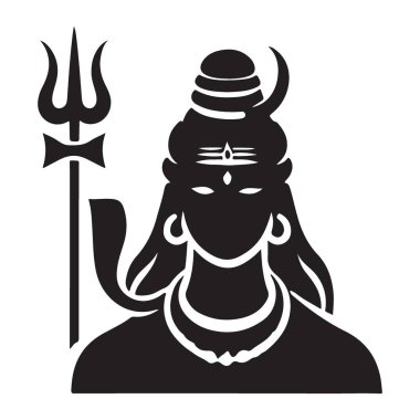 Bu vektör silueti, büyük bir Hindu tanrısı olan Lord Shiva 'yı tasvir ediyor. Dini sanat, gücü ve maneviyatı sembolize eden mızrak ve geleneksel süslemeleri içerir..