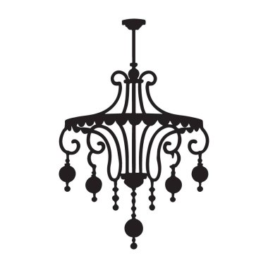 Zarif bir avize silueti çizimi. Klasik tasarımı olan dekoratif bir aydınlatma armatürü, tasarımınız için ölçeklenebilir bir vektör grafiği olarak kullanılabilir.