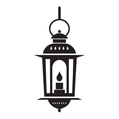 Mum alevi olan eski bir fenerin siyah siluet vektörü. Eski moda ışıklandırma tasarımları, dekoratif çizimler ve daha fazlası için uygun..