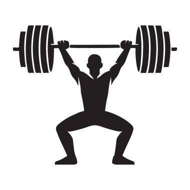 Ağırlık kaldıran bir haltercinin dinamik silueti. Fitness siteleri, posterler ya da dayanıklılık ve atletizmi kutlayan herhangi bir proje için tasarım unsuru olarak mükemmel..
