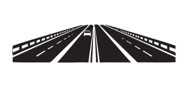 Uzağa tek bir arabayla uzanan bir otoyolun silüeti. Seyahat blogları, ulaşım siteleri ya da özgürlük ve macera kavramlarını resmetmek için mükemmel.