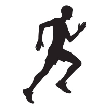Koşan bir adamın siluet vektör çizimi. Spor, spor ve spor tasarımları için ideal. Yazdırma ve dijital projeler için yüksek kaliteli vektör grafiği.