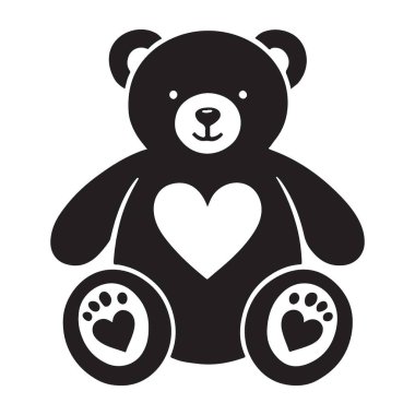 Sevimli bir oyuncak ayı silueti vektör illüstrasyonunda kalp pençe izleri var. Bebekler ve çocuklar için olan tasarım projelerinize sevgi ve tatlılık katmak için mükemmel..