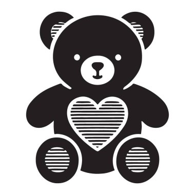 Yatay çizgilerle dolu bir kalbi olan siyah siluet oyuncak ayı çizimi. Sanatçılık, dijital tasarım ve çeşitli projelere eşsiz bir dokunuş için ideal. Özelleştirme için mükemmel.