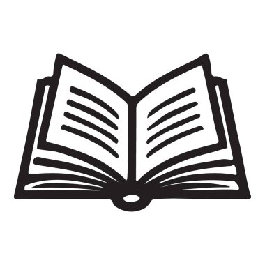 Bilgi arayışını, eğitimin önemini ve okuma ve öğrenmenin keyfini sembolize eden açık bir kitabın basit bir gösterimi. Bir siluet resmi.