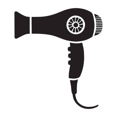 Siyah saç kurutma makinesinin temiz ve modern bir tasviri. Kuaförlükle, güzellikle ya da kişisel bakımla ilgili her proje için mükemmel. Bu resim şeffaf.
