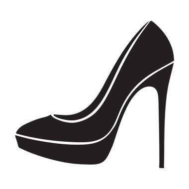 Yüksek topuklu ayakkabının şık siluet vektör çizimi tasarım projelerine, sunumlara, moda bloglarına ve pazarlama materyallerine zarafet katmak için mükemmel..