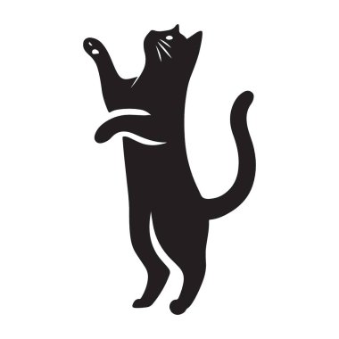 İki ayak üzerinde duran bir kedinin eğlenceli bir vektör silueti, onu neşeli ve neşeli tasarım projeleri için ideal kılıyor. Kedi severler için harika..