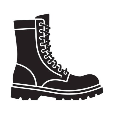 Silahlı kuvvetler, açık hava faaliyetleri veya sağlam ayakkabı tasarımlarında kullanıma uygun sağlam bir askeri bot silüeti çizimi. Yüksek kaliteli vektör grafiği.