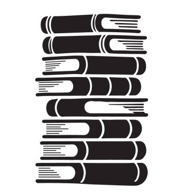 Uzun bir kitap yığınının siyah-beyaz vektör çizimi. Eğitim materyalleri, kütüphaneler ve okumayla ilgili tasarım projeleri için ideal. Yüksek kalite ve çok yönlü grafik.