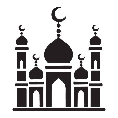 Müslüman mimarisinin ve dini öneminin sembolü olan bir caminin siluet vektör çizimi. İslami tasarımlar, kültürel projeler ve mimari çizimler için mükemmel. Ayrıntılı bir vektör.