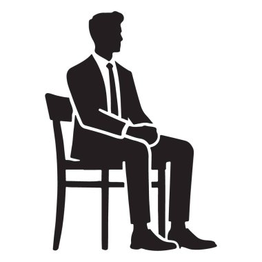 Sandalyede dik oturan takım elbiseli profesyonel bir adamın vektör silüeti. Profesyonel ya da kurumsal tasarımlar için mükemmel bir imaj.