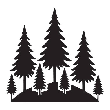 Çam ağaçları olan bir ormanın detaylı bir silüeti. Doğal güzelliğe ihtiyaç duyan tasarımlar için harika..