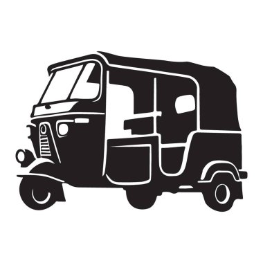 Bir oto çekçek (tuk-tuk) 'un ayrıntılı vektör silüeti çizimi. Ulaşım simgeleri ya da resimlere ihtiyaç duyan grafik tasarımcıları için ideal.