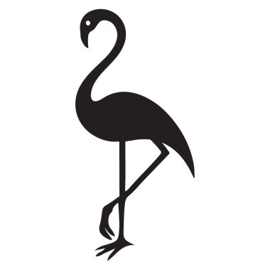Siyah bir flamingo çizimi. Tropikal temaları, zarafeti ve eşsiz kuş türlerini temsil eder. Minimalist tasarımlar için ideal.