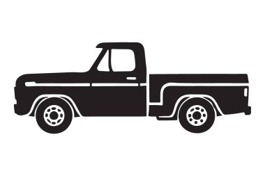 Eski bir kamyonetin ayrıntılı siyah siluet çizimi. Klasik araç simgeleri arayan otomotiv meraklıları ve grafik tasarımcıları için mükemmel.