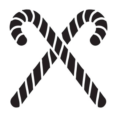 Çaprazlanmış iki şeker kamışı resmi, bayram temalı tasarımlar, Noel kartları ve tatlı ikramlar için mükemmel. Vektör siyah siluet.