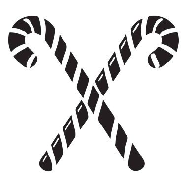 İki çapraz şeker kamışının vektör çizimi, tatil süslemeleri, kış promosyonları ve Noel temalı tasarımlar için harika. Siyah siluet tasarımı.