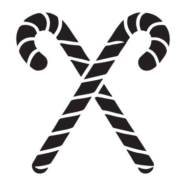 Noel pazarlama malzemeleri, bayram etkinliği grafikleri ve şekerleme markaları için ideal iki çapraz şeker kamışı ayrıntılı illüstrasyonu. Siyah siluet.