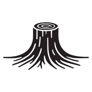 Bir ağaç kütüğünün vektör çizimi, çevre tasarımları, ormancılık kaynakları ve doğa temalı projeler için mükemmel. Siyah siluet biçimi.