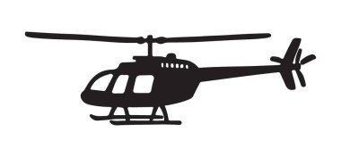 Bir helikopterin basit ve temiz bir siluet vektör simgesi. Hava taşımacılığı, ulaşım projeleri veya hava taşımacılığı ve acil durum hizmetleriyle ilgili tasarımlar için ideal.