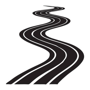 Sarmal asfalt yol vektör çizimi. Bu vektör illüstrasyonu yön, yolculuk ve seyahat ile ilgili projeler için uygundur.