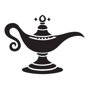 Madalyalı cin lamba vektör çizimi. Sihir, büyüleyici hikayeler ve folklorla ilgili projeler için uygun. Tasarımlara bu güzel detaylı lambayla beceri ekle.