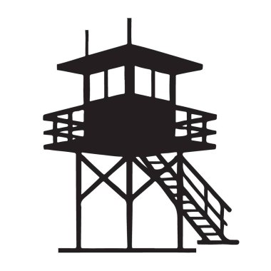 Orman yangını gözetleme kulesinin silüeti. Genellikle uzak bölgelerdeki orman yangınlarını tespit etmek için kullanılır. Bu grafik ihtiyatı ve hazırlığı temsil ediyor..