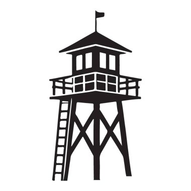 Orman yangını gözetleme kulesinin detaylı bir silüeti. Genellikle uzak bölgelerdeki yangınları tespit etmek için kullanılır..