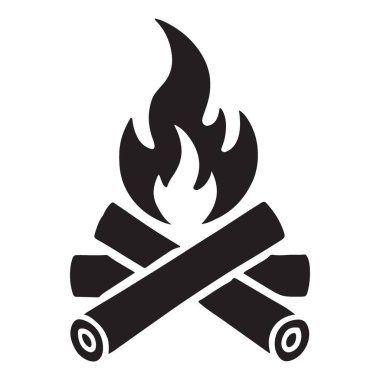 Bir kamp ateşinin siluet vektör çizimi, tasarımlarınızda sıcak ve rahat bir açık hava sahnesi yaratmak için ideal. Kamp temalı projeler için mükemmel.