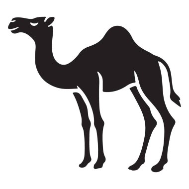 Bir deve siluetinin vektör çizimi. Ulaşım için kullanılan bir çöl hayvanını gösteriyor. Seyahat, Orta Doğu ve hayvan temalı tasarımlar için harika. Yüksek kalite vektör resmi.