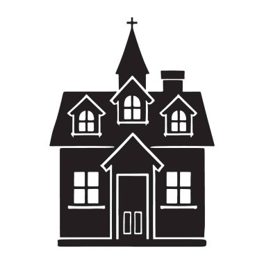 Cadılar Bayramı temalarınız için mükemmel ürkütücü bir ev çizimi. Tasarımınızı geliştirmek ve tüyler ürpertici bir atmosfer yaratmak için bu siluet evi kullanın.